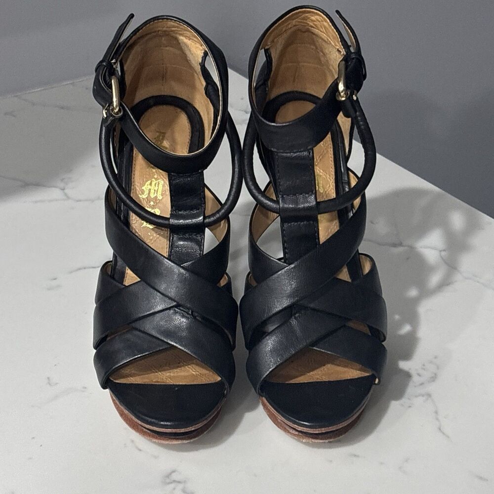 Vintage Y2K LAMB Gwen Stefani High Heels 8 Black Leather Stiletto Platform - Picture 2 of 16